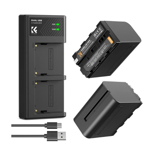 KIT 2 BATERÍAS CON CARGADOR DUAL K&F CONCEPT NP-F970
