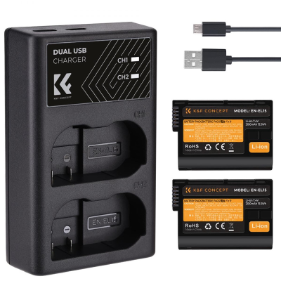 Kit 2 Baterías + Cargador Dual K&F Concept EN-EL15 (KF28.0012)