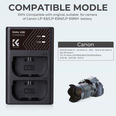 K&F Concept KIT 2 BATERÍAS CON CARGADOR DUAL CANON LP-6