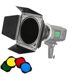 Bardoor  BD-04 GODOX (para montura bowens incluye grilla ,aletas y 4 gel de colores)