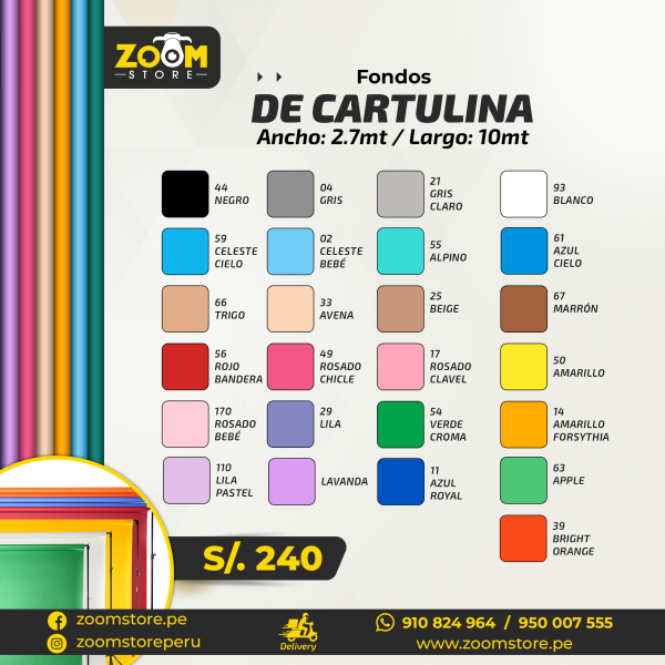 FONDO DE CARTULINA BEAUTY 2.7M X 10M ( CADA UNO TENEMOS 24 COLORES DISPONIBLES)