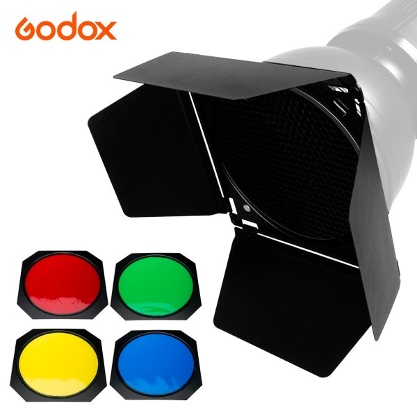 Bardoor  BD-04 GODOX (para montura bowens incluye grilla ,aletas y 4 gel de colores)